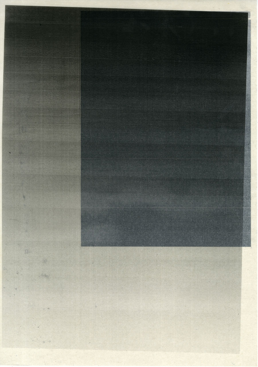 sans titre, 2010, photocopie N & B, impression numérique jet d'encre, huile de tournesol, papier Steinbeis recyclé 80 gr, 42 x 29,7 cm